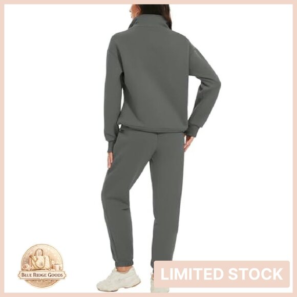 Fleece Half Zip Pullover Lounge Set Oversized Comfy Y2K Chic Sweatsuit - Picture 6 of 8